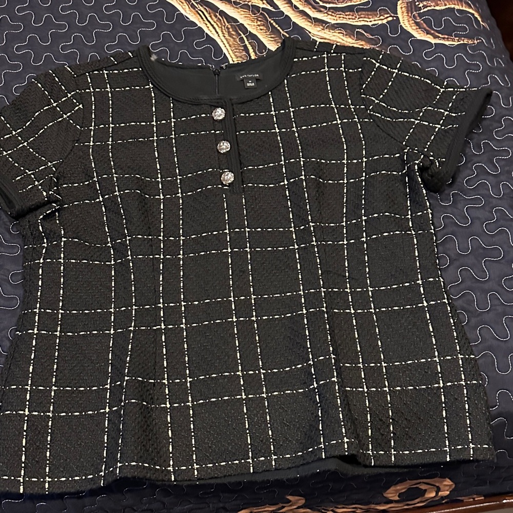 Ann Taylor Black Checkered Blouse